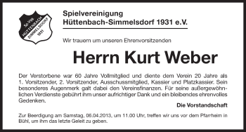 Traueranzeige von Kurt Weber von Pegnitz-Zeitung